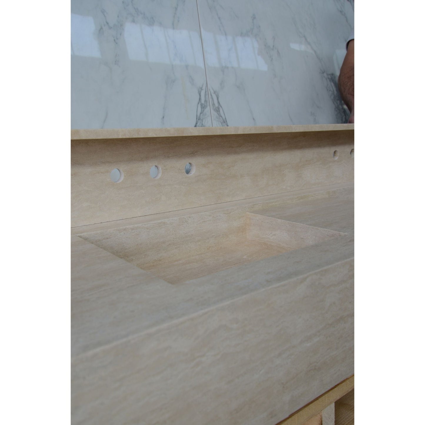 Travertine Double Sink - Handcrafted Custom Artisanal Stone Resort Luxury Bath