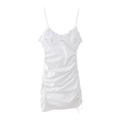Summer Women Clothing Slim Fit Bow Decorative Pleated Short Dress