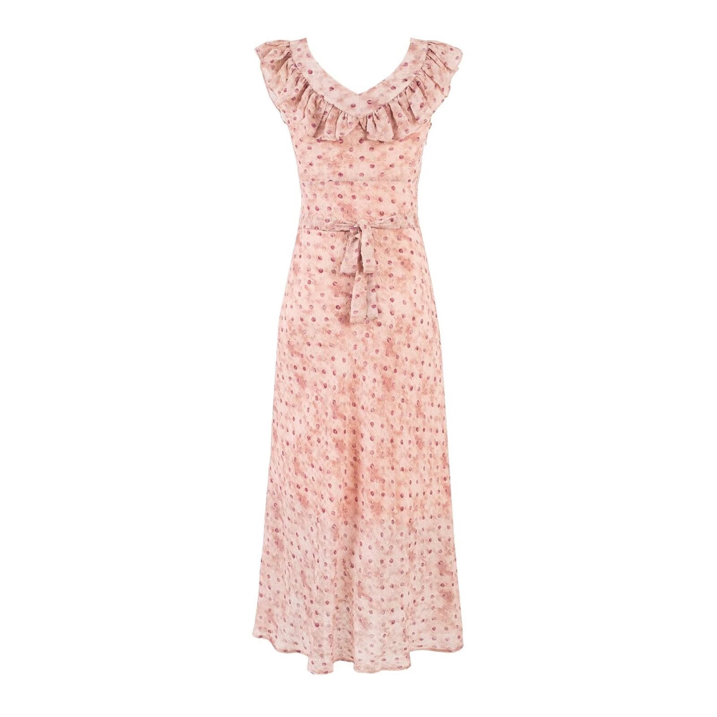 Sweet Printed Chic Ruffled Square Collar Maxi Dress Vintage Slim Fit Backless Vacation