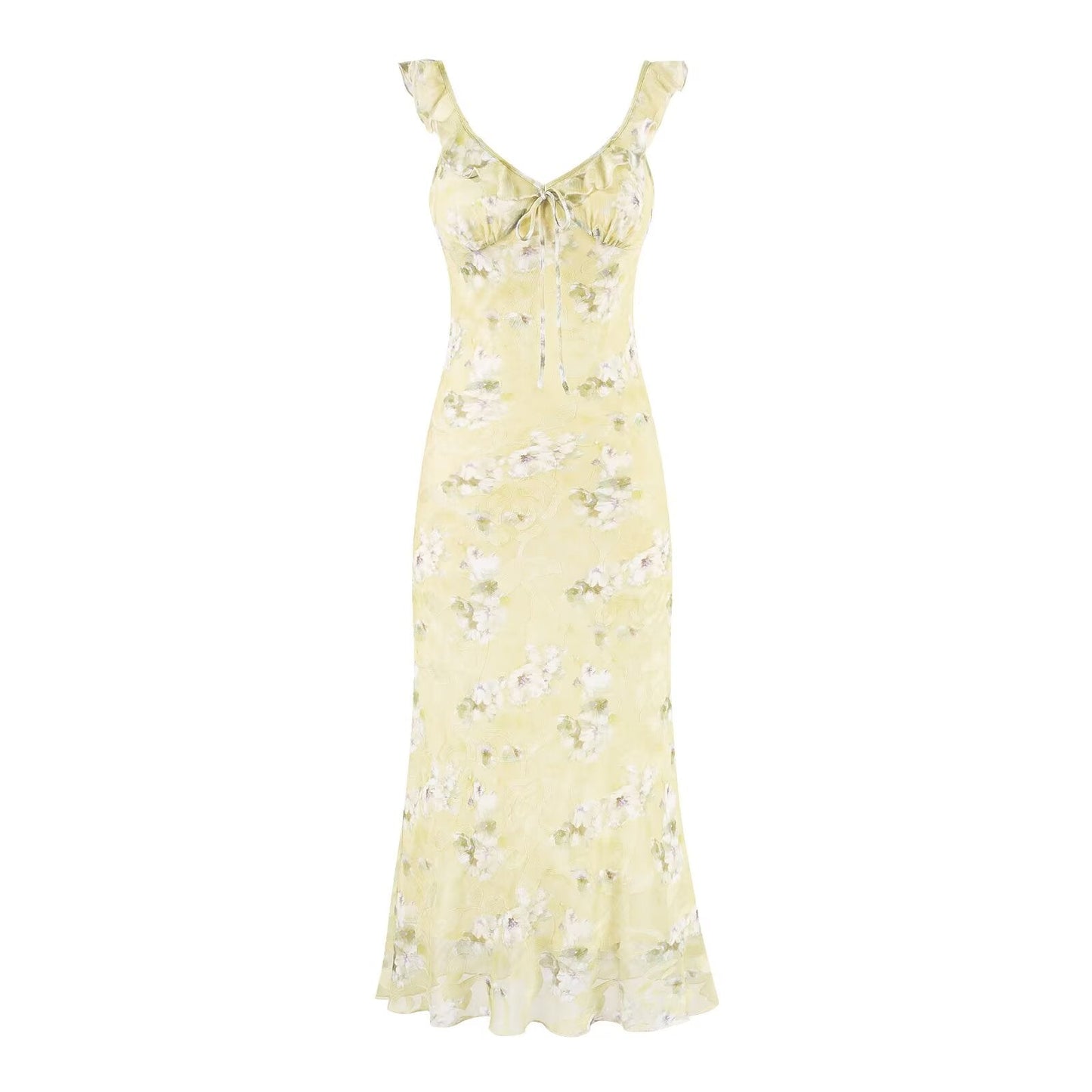 Summer Sexy V neck Flounce Chest Strap Small Floral Dress