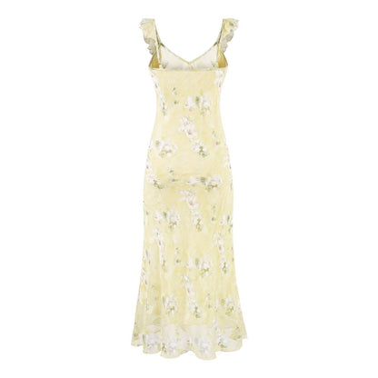 Summer Sexy V neck Flounce Chest Strap Small Floral Dress