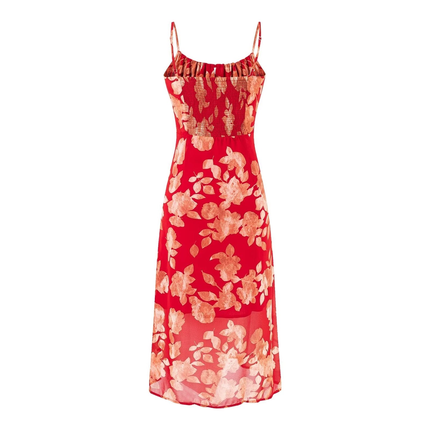 Vacation Red Printed Casual Drawstring Suspender Dress