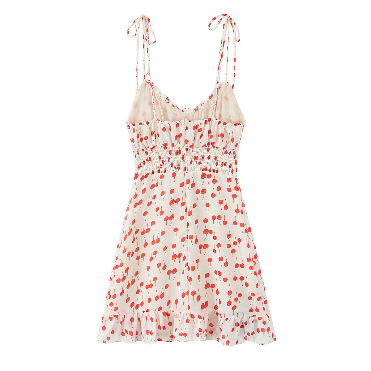 Spring Summer Sweet Printed Chic Wooden Ear Suspender French V neck Slim Short Dress