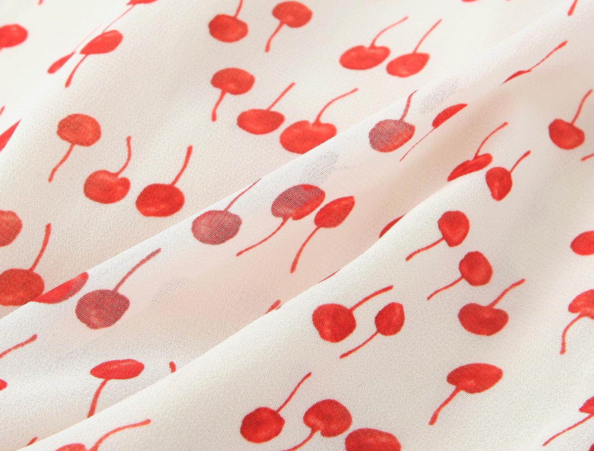 Spring Summer Sweet Printed Chic Wooden Ear Suspender French V neck Slim Short Dress