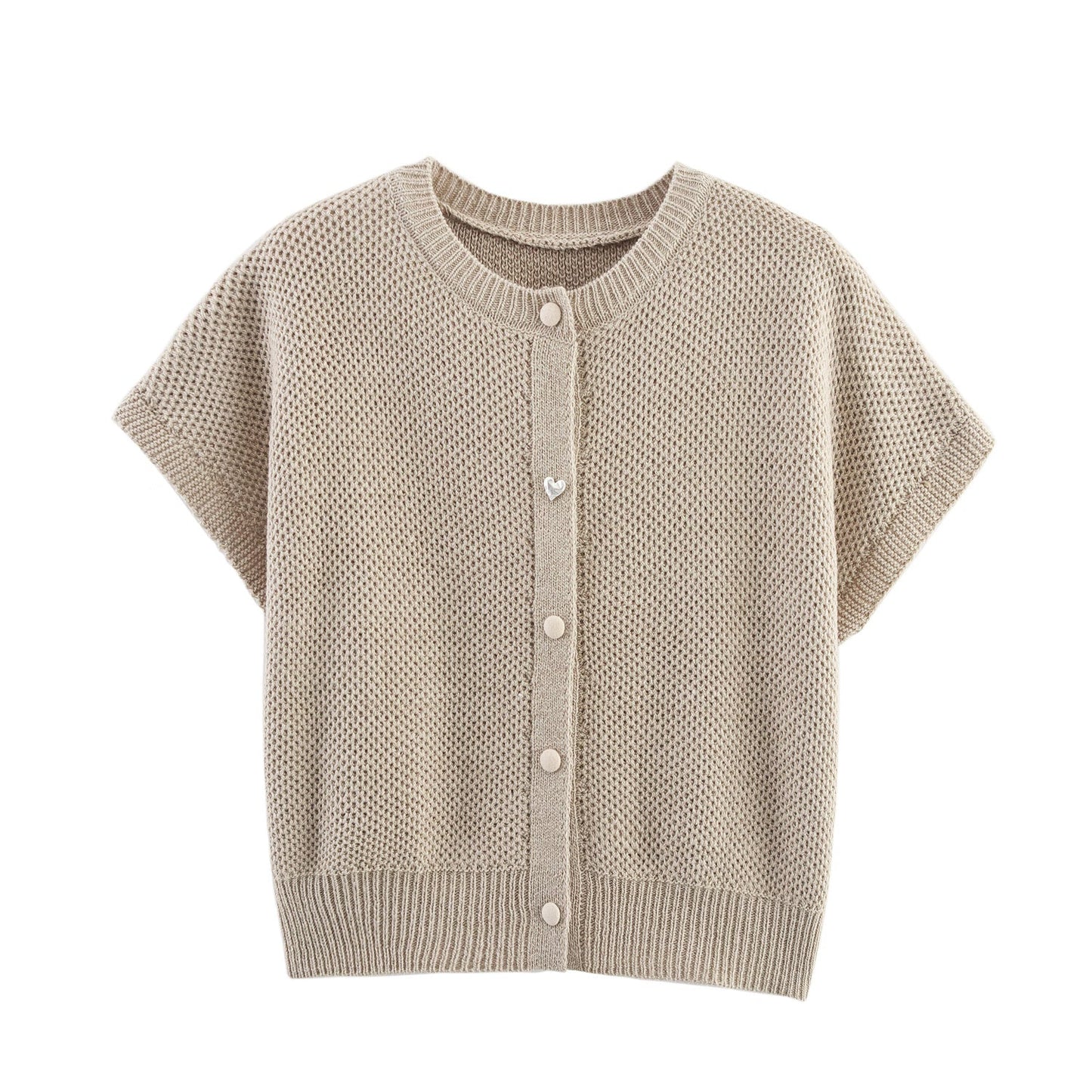 Fall Women Clothing Simple round Neck Fishnet Pin Waistcoat Knitted Vest Cardigan