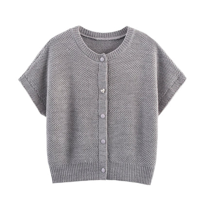 Fall Women Clothing Simple round Neck Fishnet Pin Waistcoat Knitted Vest Cardigan
