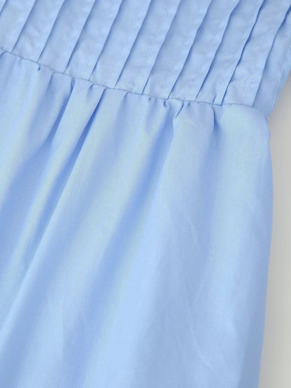 Summer Women Casual Loose round Neck Breasted Puff Sleeve Dress