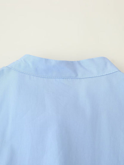 Summer Women Casual Loose round Neck Breasted Puff Sleeve Dress
