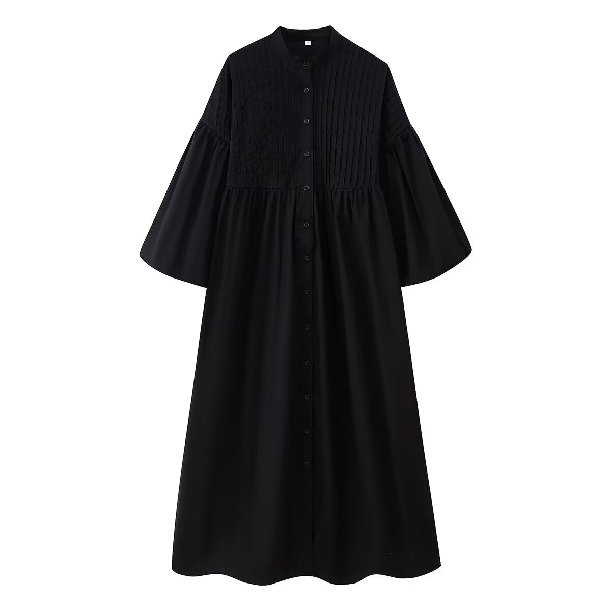 Summer Women Casual Loose round Neck Breasted Puff Sleeve Dress