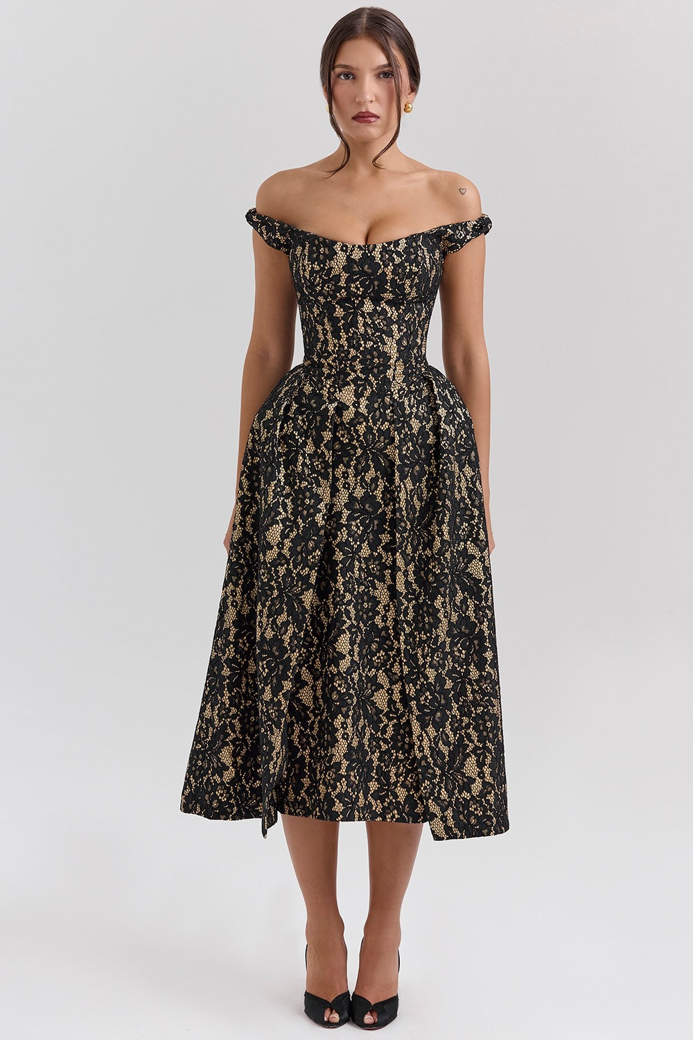 Spring Summer Women Clothing Fashionable off Shoulder Backless Slim Fit Waist Trimming Printing Dress Women