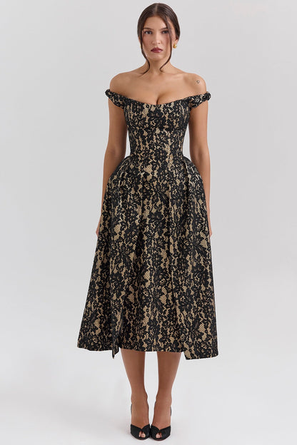 Spring Summer Women Clothing Fashionable off Shoulder Backless Slim Fit Waist Trimming Printing Dress Women
