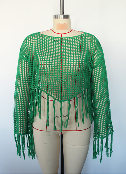 Hollow Out Cutout Knitted Sun Protection Shirt Swimsuit Outwear Overclothes Sexy Loose Pullover Beach Cover up