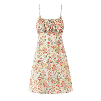 Summer French Romantic Sexy Sweet Floral Design Waist Slimming Sling Dress