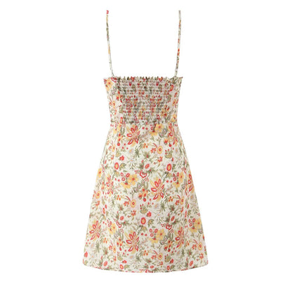 Summer French Romantic Sexy Sweet Floral Design Waist Slimming Sling Dress