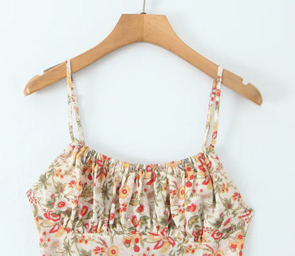 Summer French Romantic Sexy Sweet Floral Design Waist Slimming Sling Dress