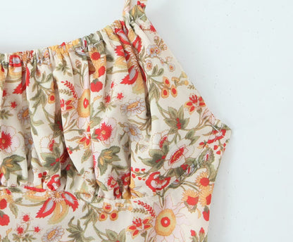 Summer French Romantic Sexy Sweet Floral Design Waist Slimming Sling Dress