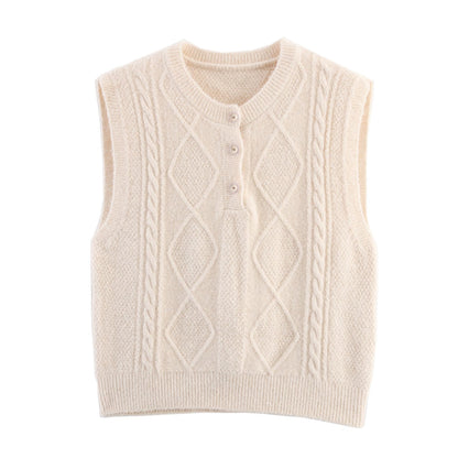Women Clothing Autumn Sequined Diamond round Neck Half Cardigan Knitted Vest