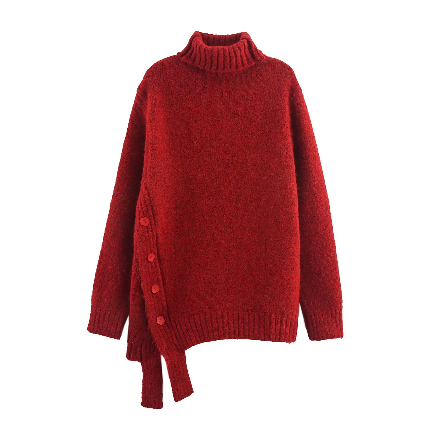 Women Clothing Autumn Irregular Asymmetric Hem Turtleneck Pullover Loose Thick Sweater