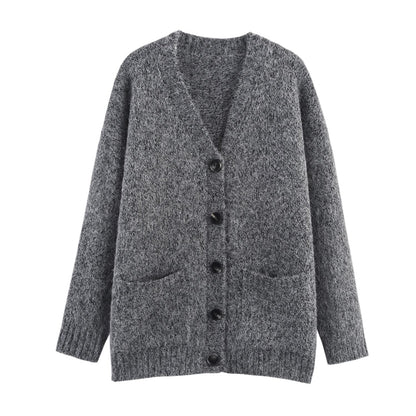Women Clothing Autumn Lazy Autumn Winter Simplicity V neck Single Breasted Coat
