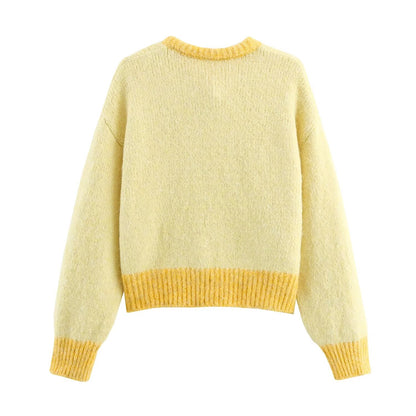 Women Clothing Fall round Neck Long Sleeve Bowknot Decorative Knitwear Coat
