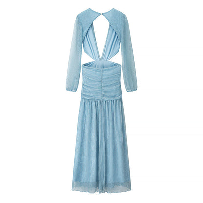 Beach Vacation Sexy Dress Women Summer Cropped Outfit Solid Color Seaside Atmosphere Maxi Dress