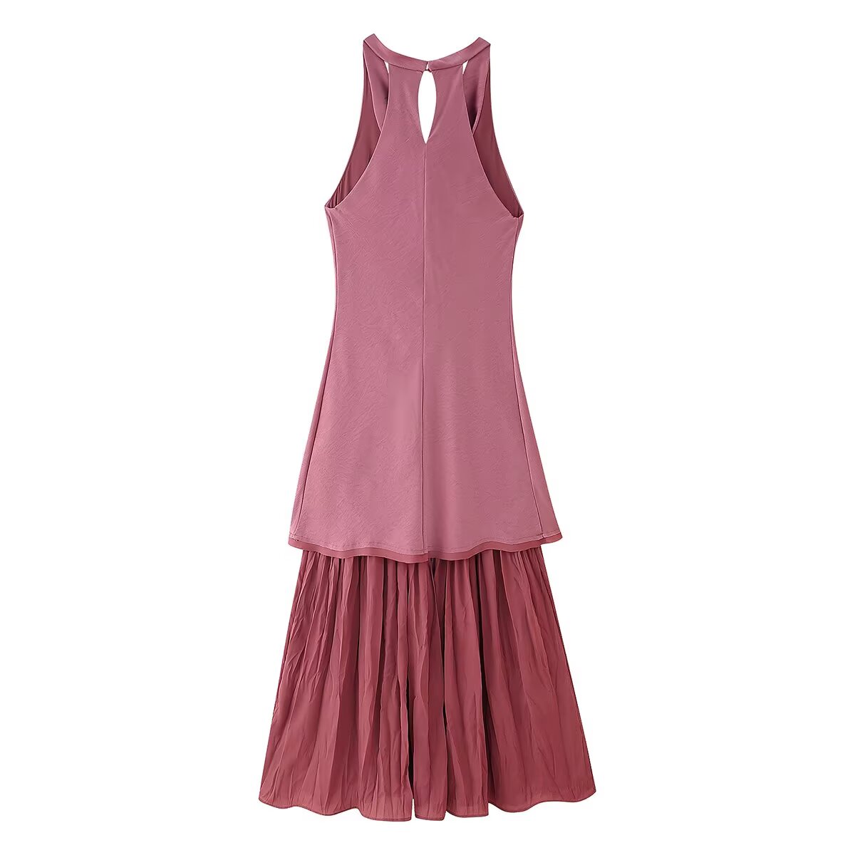Women Summer Sleeveless Pleated Stitching Midi Dress
