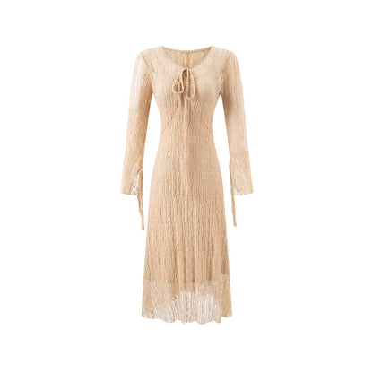 Summer Vintage Adult Woman Casual Drawstring Strap Flattering Figure Dress