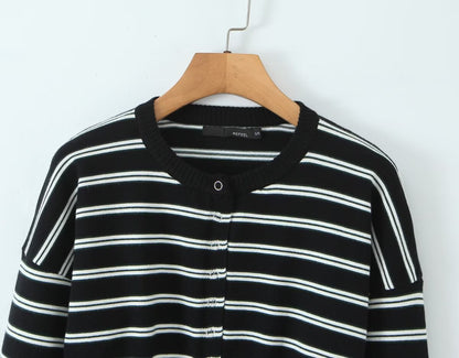 Fall Striped Sweater Top Sexy Slim Slimming Single Breasted Cardigan Coat for Women