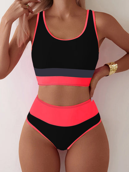 Women Sports Two Piece Sets Swimsuit Backless Contrast Color Swimsuit