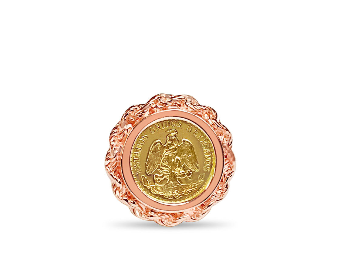 Fancy Solid White/Yellow/Rose Gold Handmade Coin Ring , Dos Pesos Coin ,