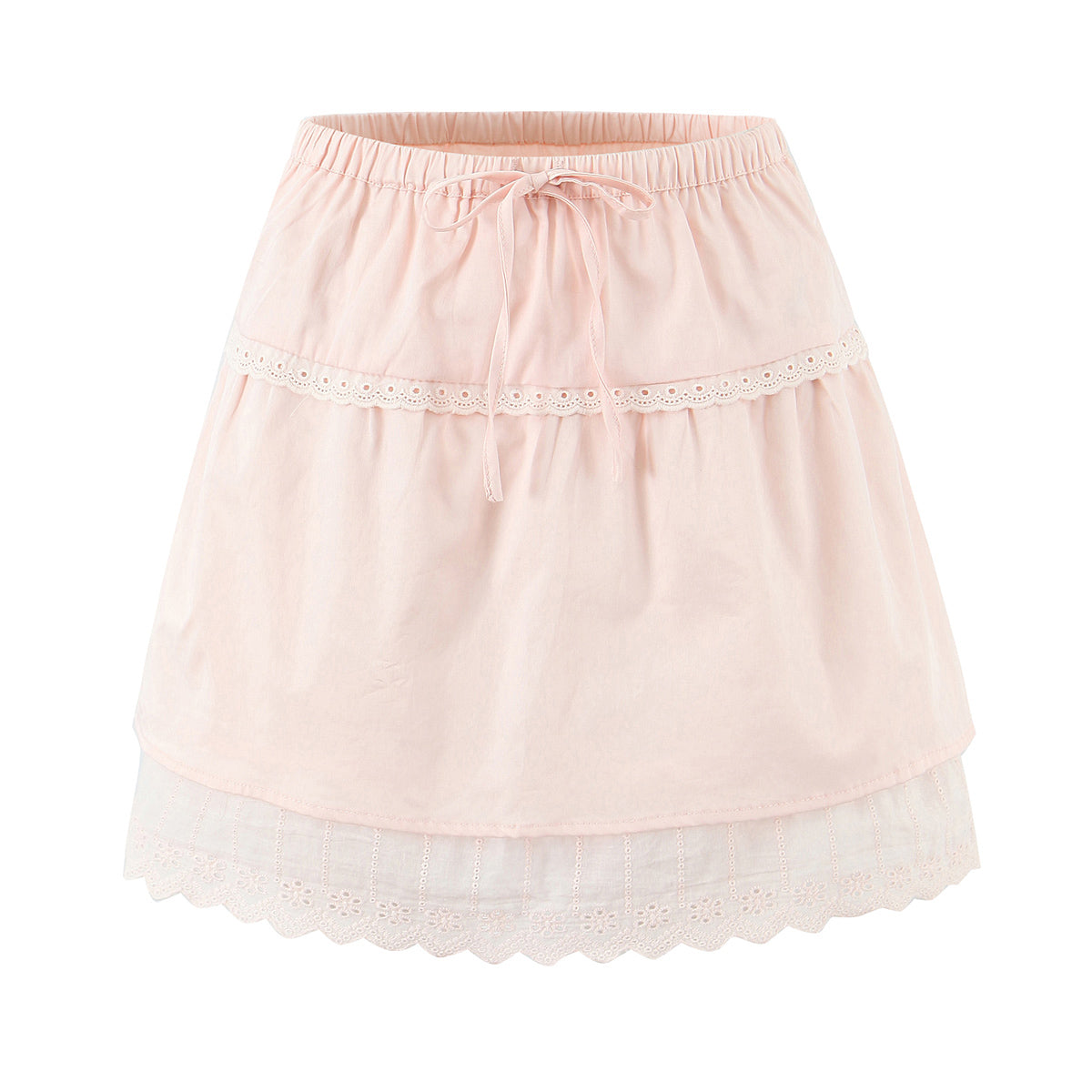 Women Lace Flying Sleeve Top Stitching High Waist Elastic Waist Skirt Sets