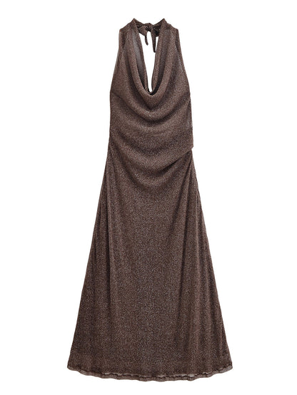 Women Clothing Autumn Backless Metallic Dress