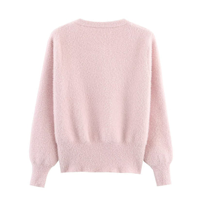 Women Clothing French Classic Chic Beaded Wool Three Dimensional Floral Knitted Imitation Mink Cardigan Coat