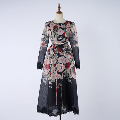 Women Printed Long Sleeved Summer And Autumn Vacation Dress
