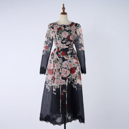 Women Printed Long Sleeved Summer And Autumn Vacation Dress