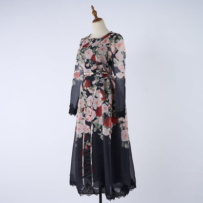 Women Printed Long Sleeved Summer And Autumn Vacation Dress