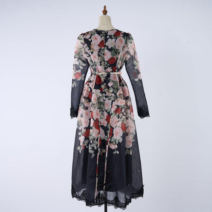 Women Printed Long Sleeved Summer And Autumn Vacation Dress