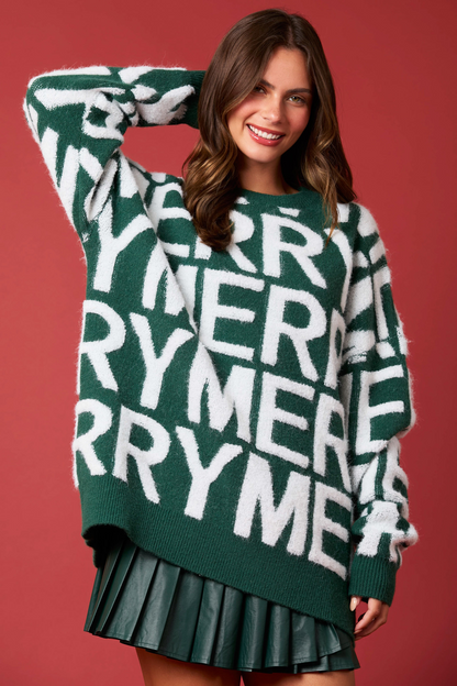 Autumn Winter Women Clothing Christmas Letter Graphic Loose Pullover Long Sleeved Top