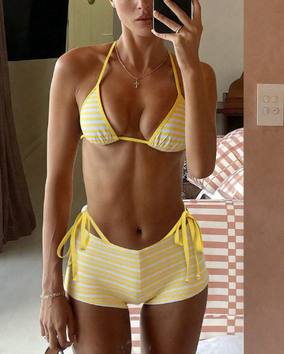 Thai Niche Sexy Sexy Retro Striped Swimsuit Women Split Sexy Spring Bikini