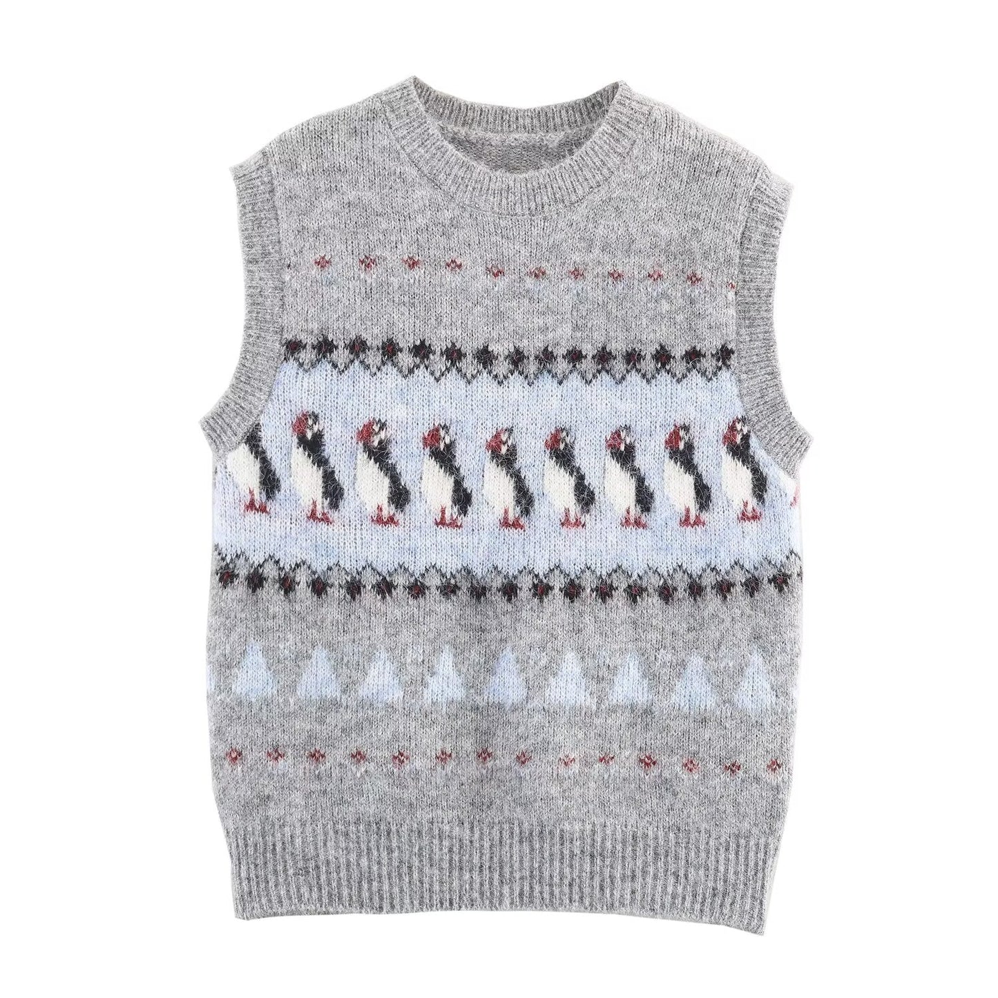 Women Clothing Autumn Korean Outerwear Bandage Floral Decorations round Neck Knitted Vest Top