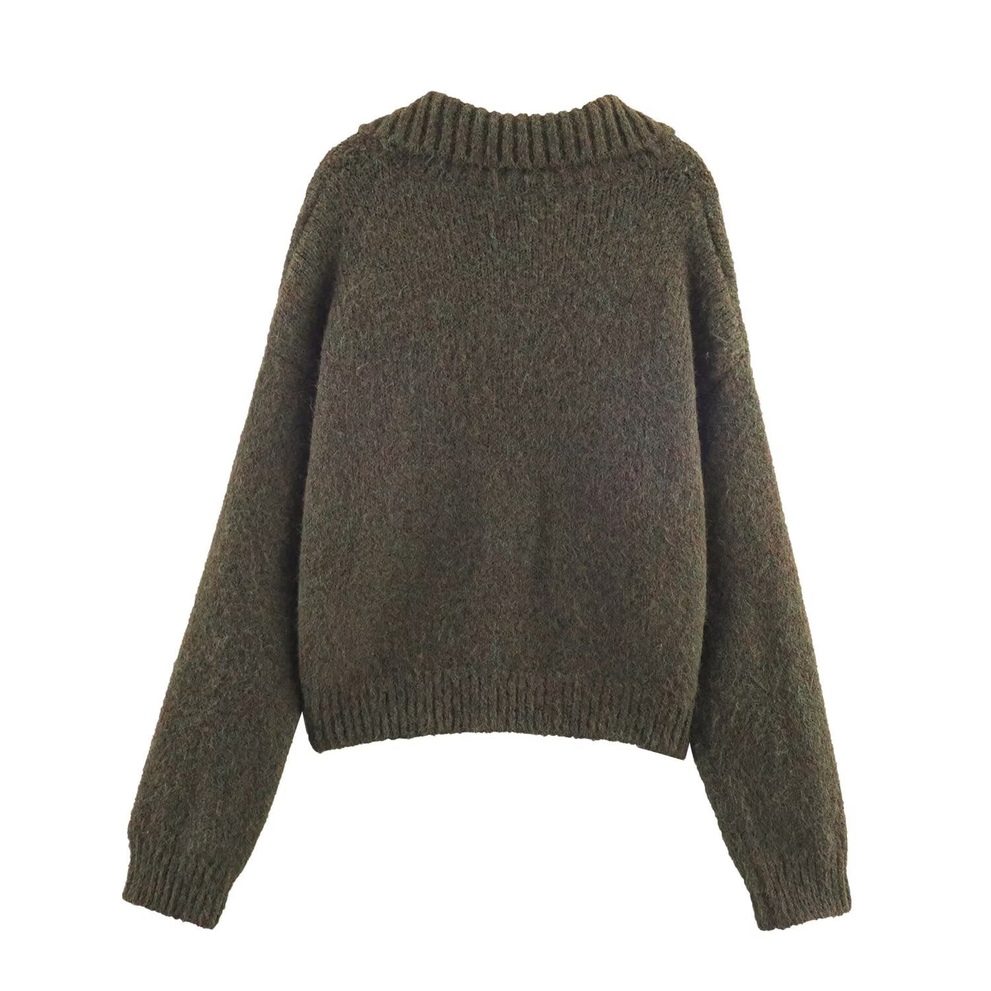 Idle Retro Lapels Jacquard Lace up Knitted Cardigan Autumn Loose Slimming Sweater Coat for Women