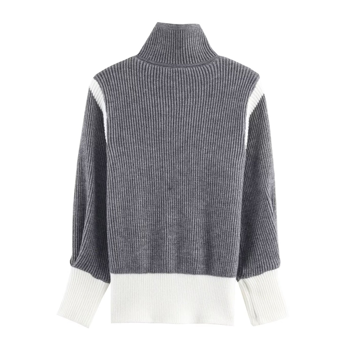 Autumn Women Casual Loose All Matching Color Stitching Knitted Cardigan