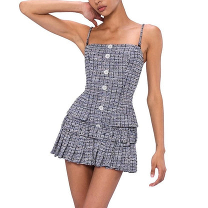 Women Sexy Classic Belt Buckle Tube Top Detachable Knitted Cami Dress