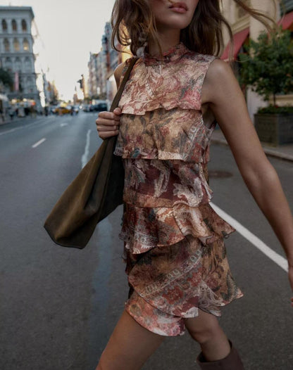 Fall Women Clothing Printing Laminated Decoration Mini Dress