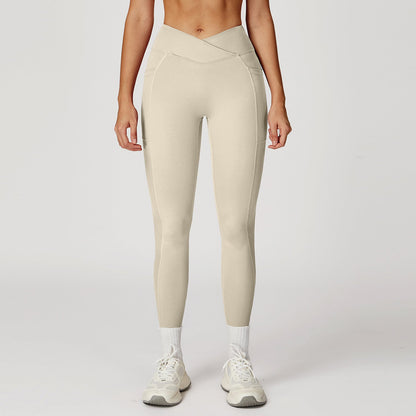 Nude Feel High Waist Yoga Pants Cross Waist Fitness Yoga Pants Women Outdoor Sports Running Tights
