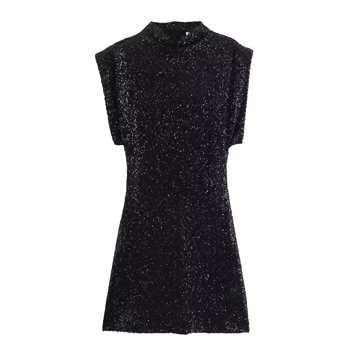 Summer Sweet Fresh Elegant Vacation Padded Shoulder Sequ Dress