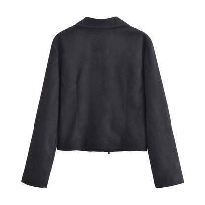 Women Clothing Winter Graceful Fashionable Suede Effect Long Sleeve Lace up Shirt