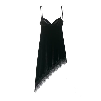 Women Clothing Simple Velvet Lace Midi Dress