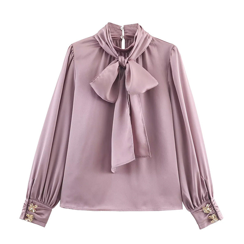 French Intellectual High Grade Lace up Shirt Autumn Minority All Match Shirt for Women