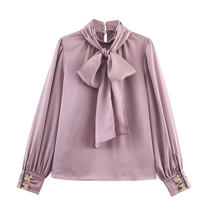 French Intellectual High Grade Lace up Shirt Autumn Minority All Match Shirt for Women